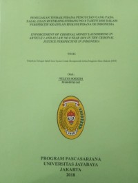 Image of Penegakan Tindak Pidana Pencucian Uang Pada Pasal 2 dann 69 Undang-Undang No.8 Tahun 2010 Dalam Perspektif Keadilan Hukum Pidana Di Indonesia