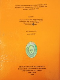 Image of Analisis Kinerja Keuangan Terhadap Kesehatan Bank Pada PT. Bank BRI Tbk Tahun 2016 Dan 2017