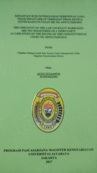 Image of Kepastian Hukum Perjanjian Perkawinan Yang Tidak Didaftarkan Terhadap Pihak Ketiga (Studi Kasus Putusan MK No. 69/PUU/XIII/2015)