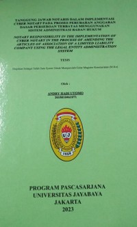 Image of Tanggung Jawab Notaris Dalam Implementasi Cyber Notary Pada Proses Perubahan Anggaran Dasar Perseroan Terbatas Menggunakan Sistem Administrasi Badan Hukum