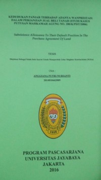 Image of Kedudukan Panjar Terhadap Adanya Wanprestasi Dalam Perjanjian Jual Beli Tanah (Studi Kasus Putusan Mahkamah Agung No.280/K/PDT/2006)