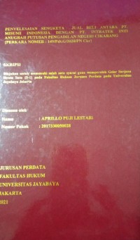 Image of Penyelesaian Sengketa Jual Beli Antara Pt. Misumi Indonesia Dengan Pt. Intratek Inti Anugrah Putusan Pengadilan Negeri Cikarang (Perkara Nomer : 149/Pdt.G/2020/PN Ckr)