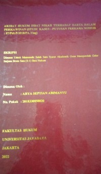 Image of Akibat Hukum Isbat Nikah Terhadap Harta Dalam Perkawinan (Studi Kasus: Putusan Perkara Nomor :87/Pdt.P/2018/PA.Ting)