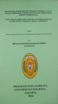 Image of Tanggung Jawab Hukum Pejabat Pembuat Akta Tanah Terhadap Cover Note Dalam Perjanjian Kredit Perbankan