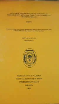 Image of Pengaruh Kinerja Keuangan Perusahaan Terhadap Return Saham Pada PT.Mitra Perkasa Ekatama,Bekasi
