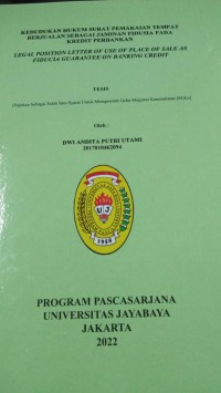 Kedudukan Hukum Surat Pemakaian tempat Berjualan Sebagai Jaminan Fidusia Pada Kredit Perbankan 