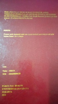 Perlindungan Hukum Bagi Investor Asing Terhadap Pembatalan Sepihak Penjualan Saham Oleh Peseroan Terbatas (Sudi Putusan perkara Perdata Nomor : 371/Pdt.G/2019/PN.Jkt.Sel)