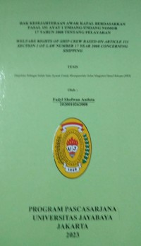 Image of Hak Kesejahteraan Awak Kapal Berdasarkan Pasal 151 Ayat 1 Undang-Undang Nomor 17 Tahun 2008 Tentang Pelayaran