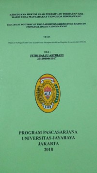 Kedudukan Hukum Anak Perempuan Terhadap Hak Waris Pada Masyarakat Tionghoa Singkawang