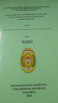 Tanggung Jawab Direksi Terhadap Pelanggaran Prinsip-Prinsip Good Corporate Governance Pada Perseroan Terbatas