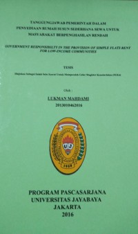 Tanggungjawab Pemerintahan Dalam Penyediaan Rumah Susun Sederhana Sewa Untuk Masyarakat Berpenghasilan Rendah