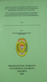 Image of Kepastian Hukum Terhadap Pemeganga Hal Atas Tanah Dalam Pendaftaran Tanah Hasil Redistribusi Program Landreform