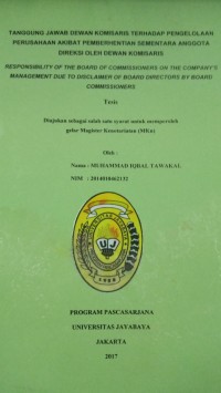 Tanggung Jawab Dewan Komisaris Terhadap Pengelolaan Perusahaan Akibat Perberhentian Sementara Anggota Direksi Oleh Dewan Komisaris