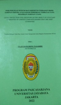 Image of Perlindungan Hukum Bagi Kreditur Terhadap Objek Jaminan Fidusia Atas Saham Perseroan terbatas Yang Dijadikan Jaminan Utang