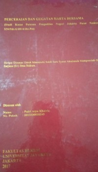 Image of Perceraian Dan Gugatan Harta Bersama (Studi Kasus Putusan Pengadilan Negeri Jakarta Pusat Nomor : 539/Pdt.G/2014/Jkt.Pst)