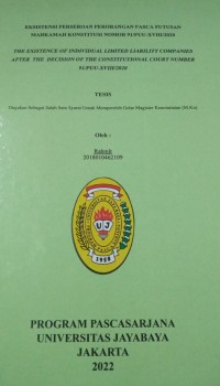 Eksistensi Perseroan Perorangan Pasca Putusan Mahamah Konstitusi Nomor 91/PUU-XVIII/2020