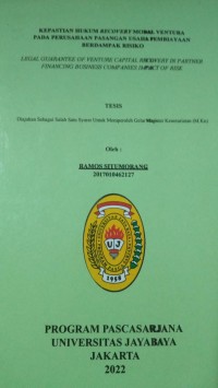 Kepastian Hukum Recovery Modal Ventura Pada perusahaan Pasangan Usaha pembiayaan Berdampak Risiko