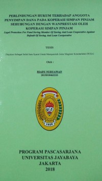 Perlindungan Hukum Terhadap Anggota Penyimpan Dana Pada Koperasi Simpan Pinjam Sehubungan Dengan Wanprestasi Oleh Koperasi Simpan Pinjam