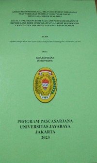 Image of Akibat hukum Dari Jual Beli Yang Dibuat Dihadapan PPAT Terhadap Pembeli Yang Tidak Dapat Menguasai Objek Jual Beli