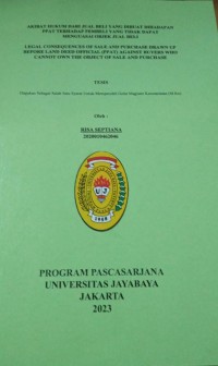 Akibat hukum Dari Jual Beli Yang Dibuat Dihadapan PPAT Terhadap Pembeli Yang Tidak Dapat Menguasai Objek Jual Beli