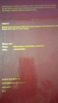 Penyebaran Berita Bohong Pada Transaksi Elektrolik Yang Mengakibatkan Kerugian Konsumen (Studi Kasus Putusan Nomro 42/Pid-Sus/2020/PN.Bar)