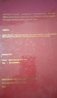Image of Analisis Yuridis Terhadap Wanprestasi Dalam Perjanjian Sewa Mnyewa Alat Berat (Studi Kasus Putusan Nomor 14/Pdt.G/2019/PN Tbn)