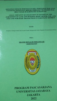 Kepastian Hukum Pemungutan Bea Perolehan Hak Atas Tanah Dan Bangunan (BPHTB)Terhadap Transaksi Jual Beli Tanah Di Kabupaten Karawang