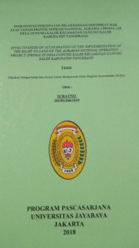 Efektivitas Percepatan Pelaksanaan Sertipikat Hak Atas Tanah Proyek Operasi Nasional Agraria ( Prona ) Di Desa Gunung Kaler Kecamatan Gunung Kaler Kabupaten Tangerang