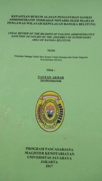 Image of Kepastian Hukum Alasan Penjatuhan Sanksi Administratif Terhadap Notaris Oleh Majelis Pengawas Wilayah Kepulauan Bangka Belitung