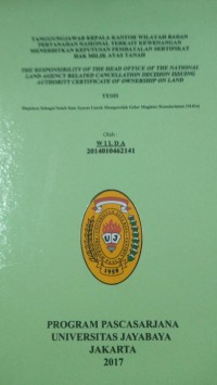 Image of Tanggungjawab Kepala Kantor Wilayah Badan Pertanahan Nasional Terkait Kewenangan Menerbitkan Keputusan Pembatalan Sertipikat Hak Milik Atas Tanah