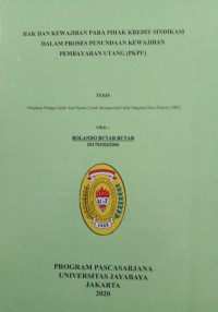 Hak Dan Ke Wajiban Para Pihak Kredit Sindikasih Dalam Proses Penundaan Ke Wajiban Pembayar Utang (PKPU)