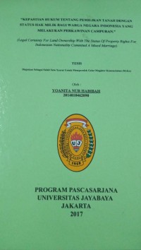 Kepastian Hukum Tentang Pemilikan Tanah Dengan Status Hak Milik Bagi Warga Negara Indonesia Yang Melakukan Perkawinan Campuran