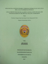 Image of Perlindungan Hukum Pembeli Terhadap Pembatalan Akta Jual Beli Atas Wanprestasi penjual