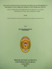 Image of Kepastian Hukum Hak Ingkar Notaris Dalam Memberikan Kesaksian Pada Perkara Perdata Dan Perkara Pidana (Legal Certanty Notaries Right Of Refusal In Giving Testimony In Civil And Criminal Cases)