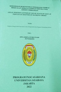 Kedudukan Hukum Surat Pemakaian tempat Berjualan Sebagai Jaminan Fidusia Pada Kredit Perbankan 