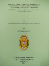 Image of Kepatain Hukum Atas Pemilikan Bangunan Oleh Pemilik Tanah dalam Perjanjian Bagi Bangun Pada Pembangunan Perumahan ( Legal Certinty on Building Ownership by Landowners in Agreements For Building Housing Delopment)