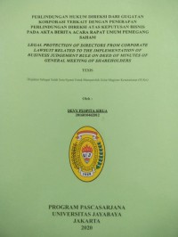 Perlidungan Hukum Direksi Dari Gugatan Korporasi Terkait Dengan Penerapan Perlindungan Direksi Atas keputusan Bisnis Pada Akta Berita Acara Rapat Umum Pemegang Saham