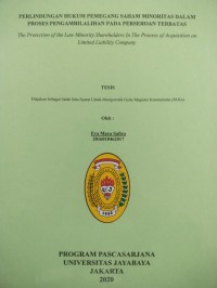 Image of Perlindungan Hukum Pemegang Saham Minoritas Dalam Proses Pengambilalihan Perseroan Terbatas