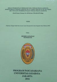 Beban Pembuktian Terbalik Pada Tindak Pidana Korupsi Berdasarkan Undang-Undang No.31 Tahun 1999 JO UU No.20 Tahun 2001 Tentang Pemberantasan Tindak Pidana Korupsi (Studi Kasus Putusan No.82/Pid-Sus-TPK/2014/PN.Bdg)