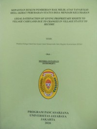 Image of Kepastian Hukum Pemberian Hak Milik Atas Tanah Kas Desa Akibat Perubahan Status Desa Menjadi Kelurahan