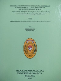 Image of Kepastian Hukum Proses Balik Nama Setifikat Berdasarkan Akta Jual Beli Dengan Mengandung Cacat Hukum