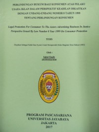 Image of Perlindungan Hukum Bagi Konsumen Atas Pelaku Usaha Iklan Dalam Prespektif Keadilan Dikaitkan Dengan Undang-Undang Nomor 8 Tahun 1999 Tentang Perlindungan Konsumen