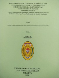 Image of Kepastian Hukum Terhadap Pembacaan Dan Penandatanganan Akta Otentik Yang Dilakukan Secara Daring/Virtual Oleh Notaris Ditengah  Pandemi Covid-19