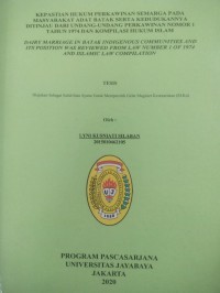 Image of Kepastian Hukum Perkawinan Semarga Pada Masyarakat Adat Batak Serta Kedudukannya Ditinjau Dari Undang-Undang Perkawinan Nomor 1 Tahun 1974 Dan Kompilasi Hukum Islam