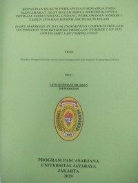 Kepastian Hukum Perkawinan Semarga Pada Masyarakat Adat Batak Serta Kedudukannya Ditinjau Dari Undang-Undang Perkawinan Nomor 1 Tahun 1974 Dan Kompilasi Hukum Islam