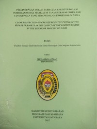 Image of Perlindungan Hukum terhadap Kreditur Dalam Pembebanan Hak Milik Atas Tanah sebagai Objek Hak Tanggungan Yang sedang proses Balik Nama