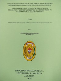 Kepastian Hukum Transaksi Jual Beli Rumah Antra Develover dan Pembeli Berdasarkan Prinsip Syariah Akad Ba'i Istishna (Legal Certainty Of Buying And Selling House Transactions