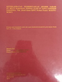 Image of KETERLAMBATAN PEMBERITAHUAN AKUISISI SAHAM PT MULTI MAKANAN PERMAI OLEH PT JAPFA COMFEED INDONESIA, Tbk. (Studi Kasus KPPU Perkara Nomor: 06/KPPU M/2017)