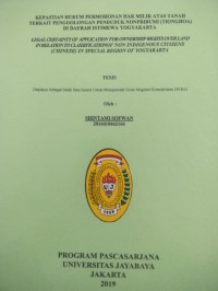 Image of Kepastian Hukum Permohonan Hak Milik Atas Tanah Terkait Golongan Penduduk NonPribumi ( Tionghoa ) DI Daerah Istimewa Yogyakata