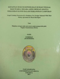Image of Kepastian Hukum Kepemilikan Rumah Tinggal Bagi Warga Negara Asing Dengan Adanya Perjanjian Kawin Dalam Perkawinan Campuran